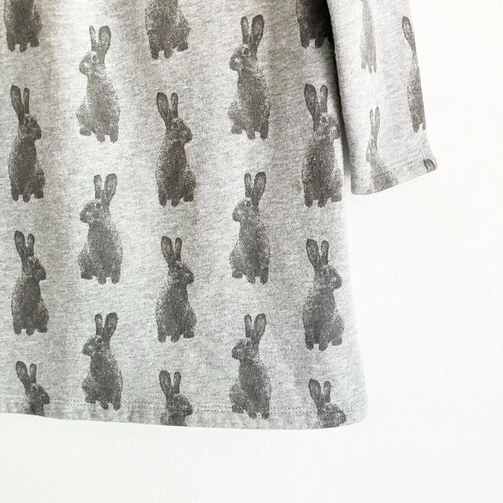 babyGap Outlet Rabbit Print Dress Girls Sz 4 Gray Long Sleeve Bunny A Line
